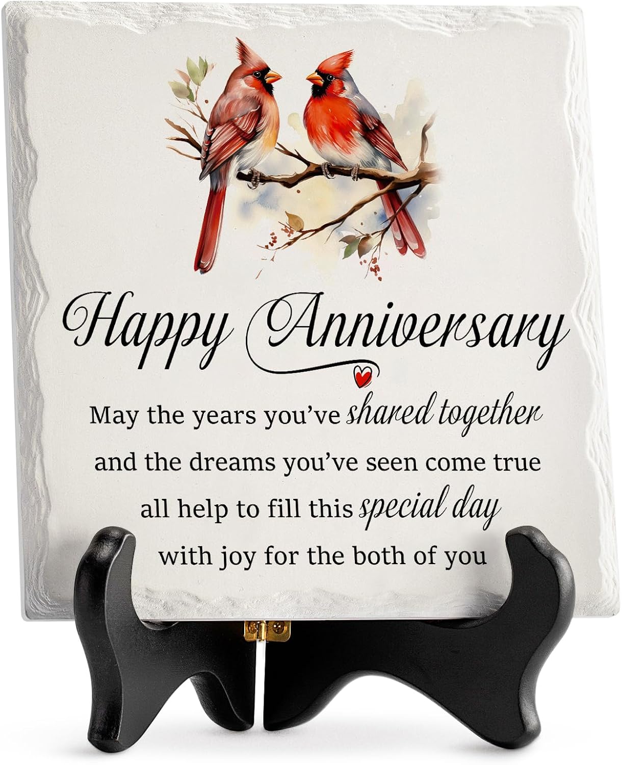 Ashenby Anniversary Couples Gifts - Cardinal Ceramic Plaque - Happy Anniversary Presents for Couples - Romantic Wedding Celebrate Keepsake Desk