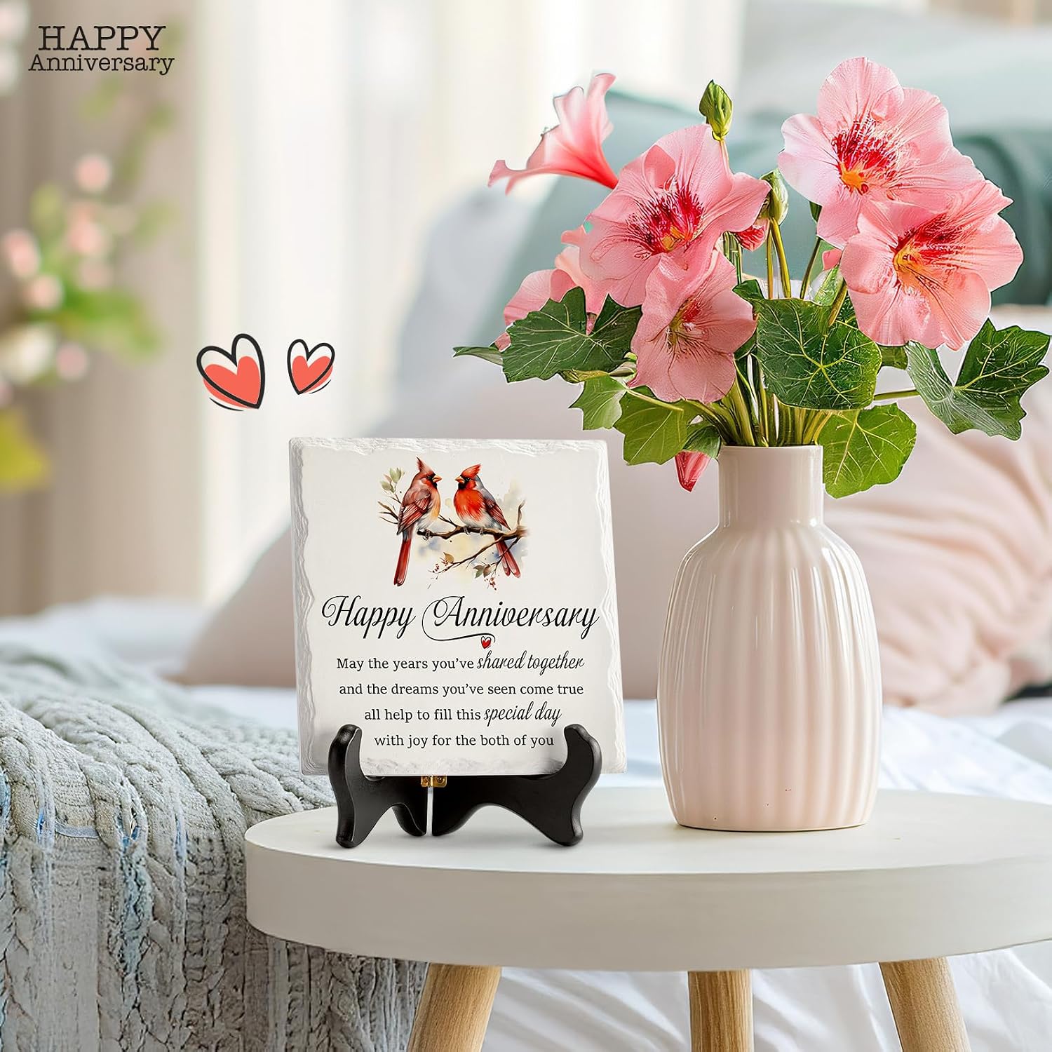 Ashenby Anniversary Couples Gifts - Cardinal Ceramic Plaque - Happy Anniversary Presents for Couples - Romantic Wedding Celebrate Keepsake Desk