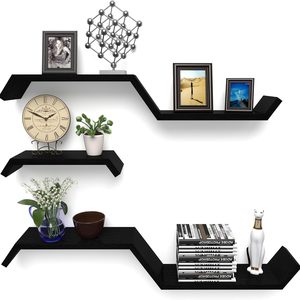 Fernhollow Floating Shelves for Wall, Home Decor, Wood Shelf Black Set of 5, 4.2 pounds, 17.7 inches x 4.72 inches x 2.87 inches