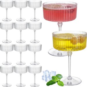 Aldernest 12 Pcs Plastic Ribbed Martini Glasses 10 oz, Clear