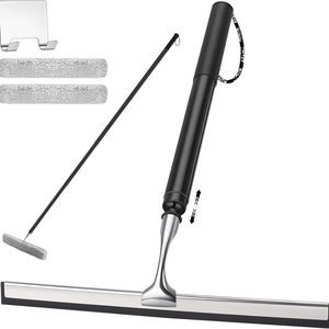 Aldernest Metal Shower Squeegee with 17'' - 60'' Extension Pole for Window, Glass Door, Gray