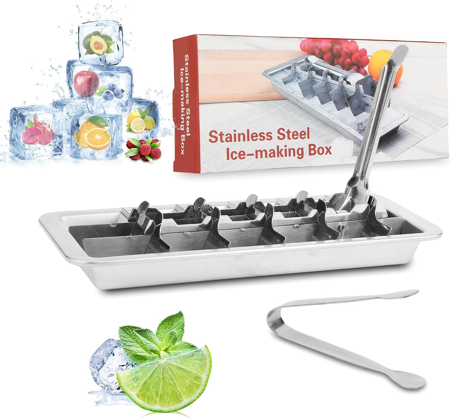 Barleyfield Stainless Steel Ice Cube Trays for Freezer, 0.56 kg, Standard, Silver