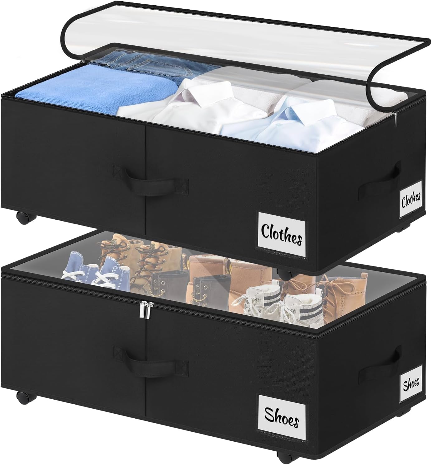 Ashenby Under Bed Storage with Wheels, 2-Pack 10" Height XXL 75L Rolling Storage Bins, 4.6 pounds