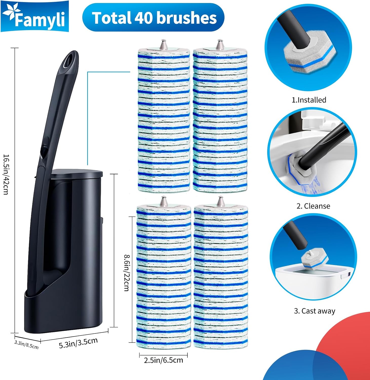 Aldernest Disposable Toilet Brush - Toilet Bowl Cleaner, Toilet Cleaning Supplies, Black