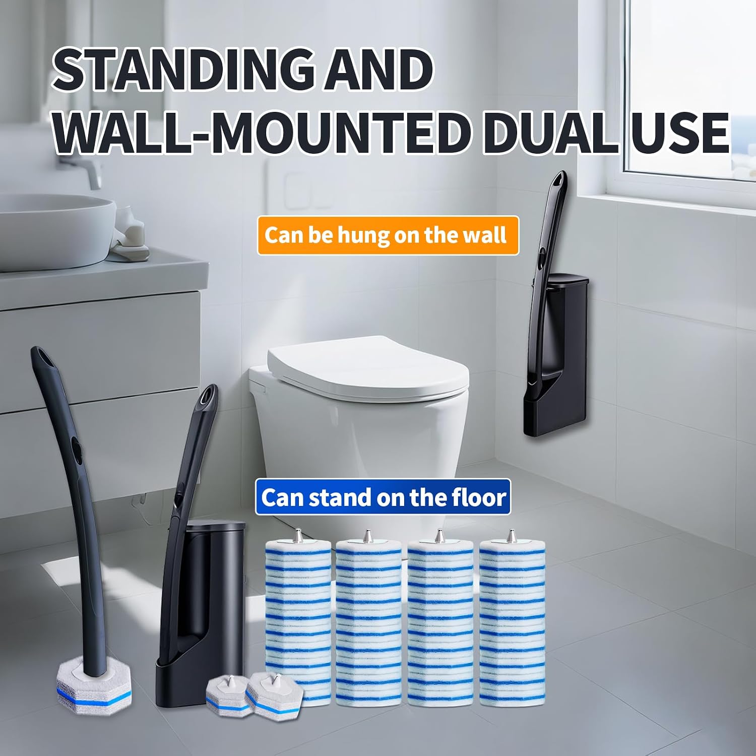 Aldernest Disposable Toilet Brush - Toilet Bowl Cleaner, Toilet Cleaning Supplies, Black