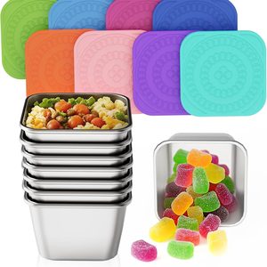 Aldernest Set of 8 Stainless Steel Snack Containers for Kids and Toddler;Snackle Box Container;Leak Proof Stackable Small Metal Food Containers with