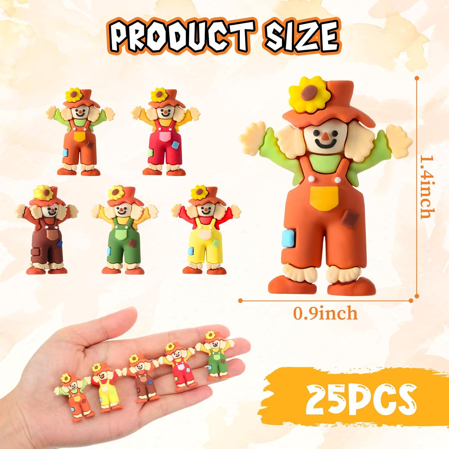 Quillstone 25 Pcs Fall Scarecrows Mini Figurines, Thanksgiving Rubber Decor