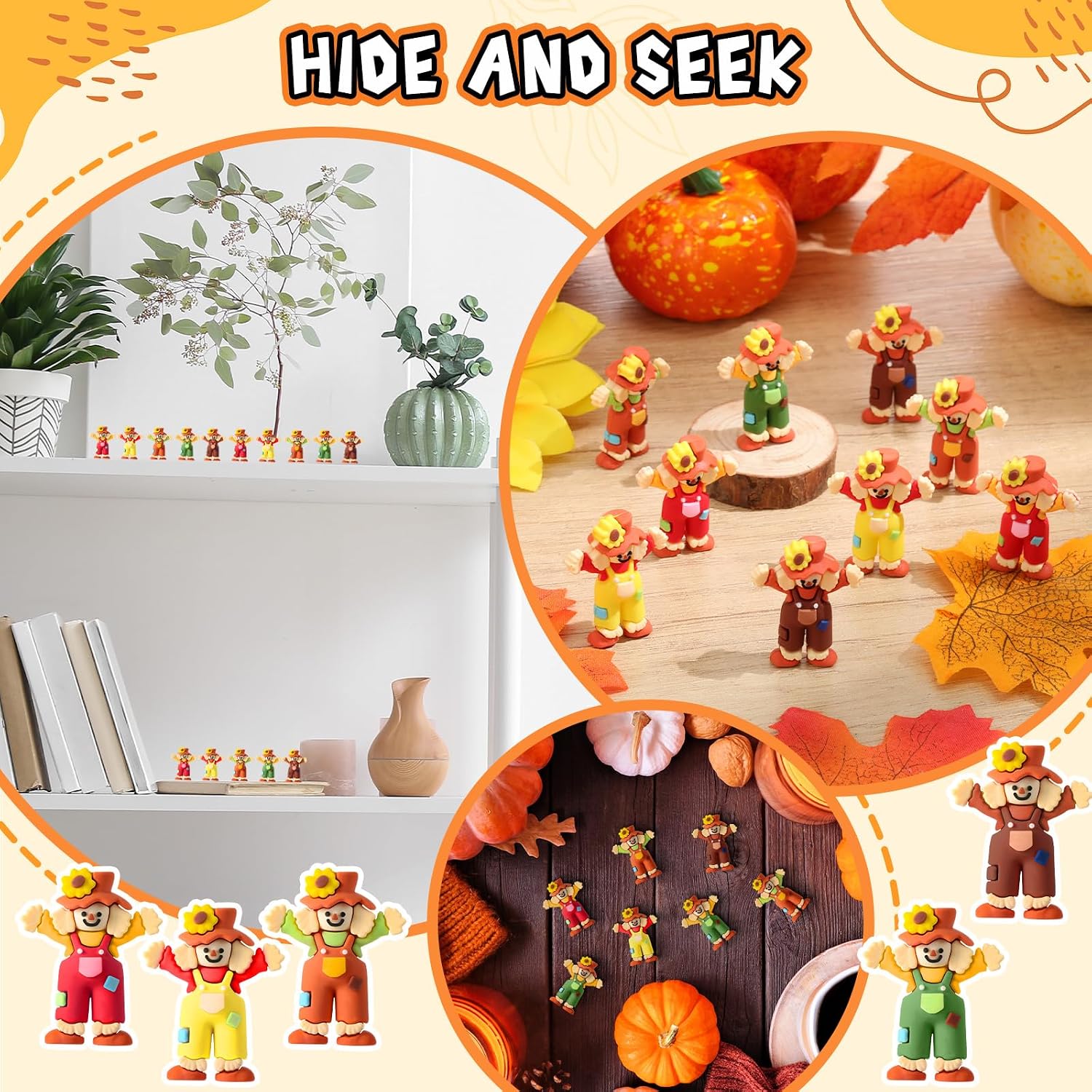 Quillstone 25 Pcs Fall Scarecrows Mini Figurines, Thanksgiving Rubber Decor