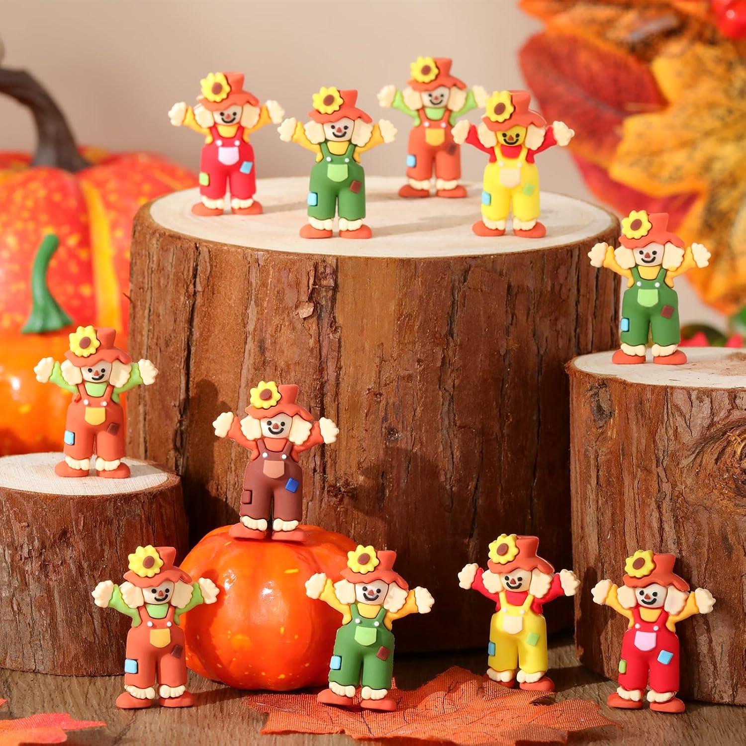 Quillstone 25 Pcs Fall Scarecrows Mini Figurines, Thanksgiving Rubber Decor
