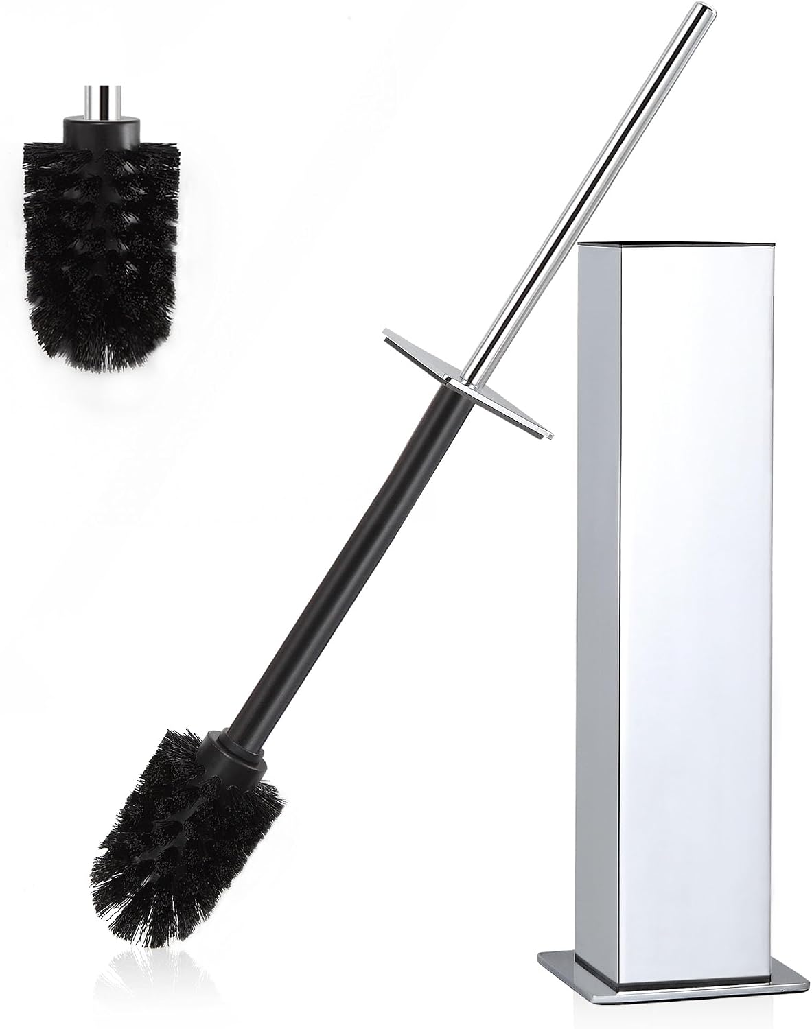 Aldernest Toilet Brush and Holder Set Chrome Stainless Steel 304 Square Freestanding Toilet Brush for Bathroom, 1.33 kg