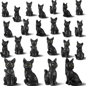 Quillstone 50 Pcs Halloween Mini Resin Black Cat Figurines Animals Figurines