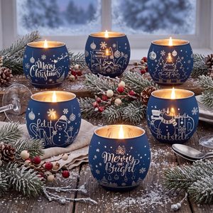 Aldernest 6 Pcs Christmas Votive Candle Holders, Navy