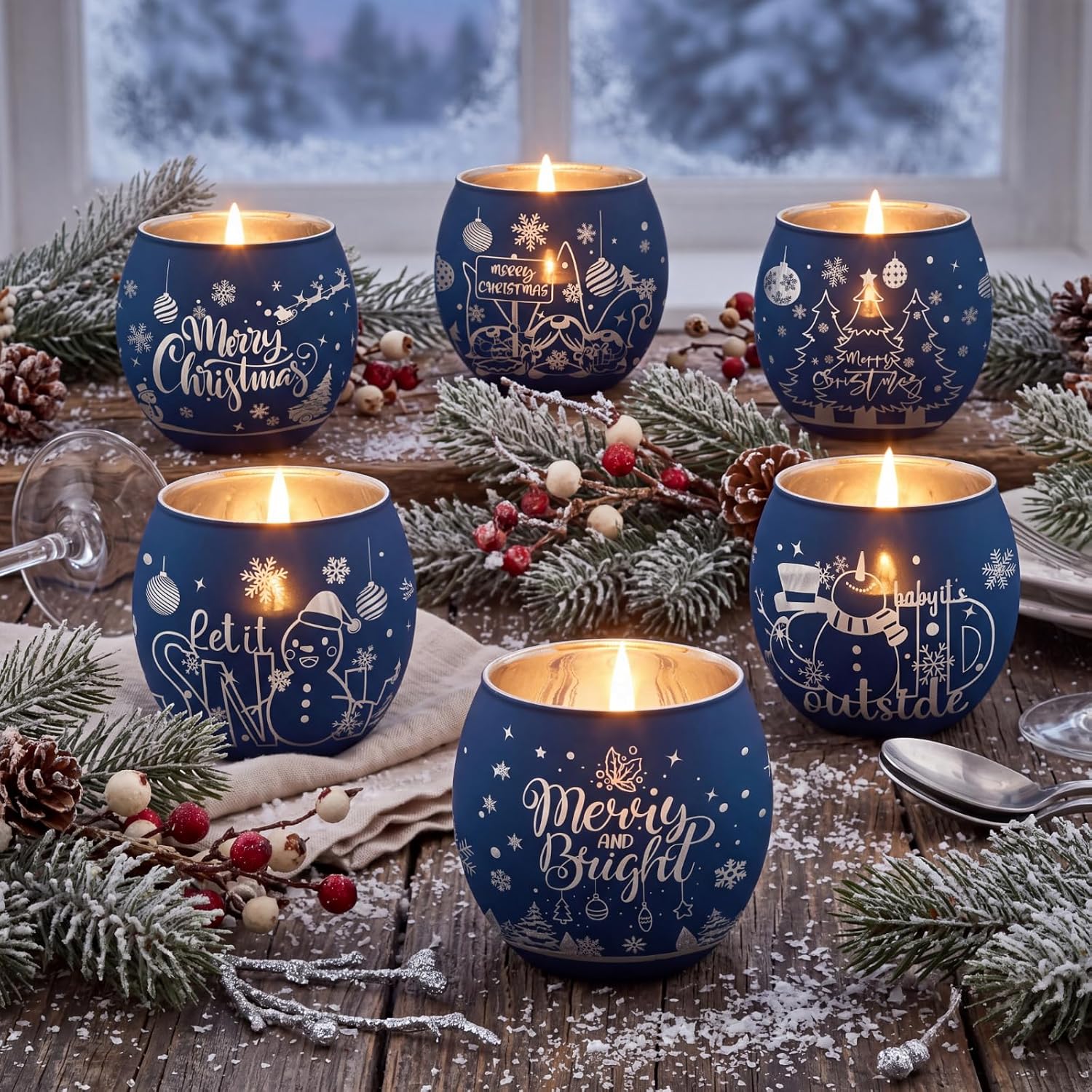 Aldernest 6 Pcs Christmas Votive Candle Holders, Navy