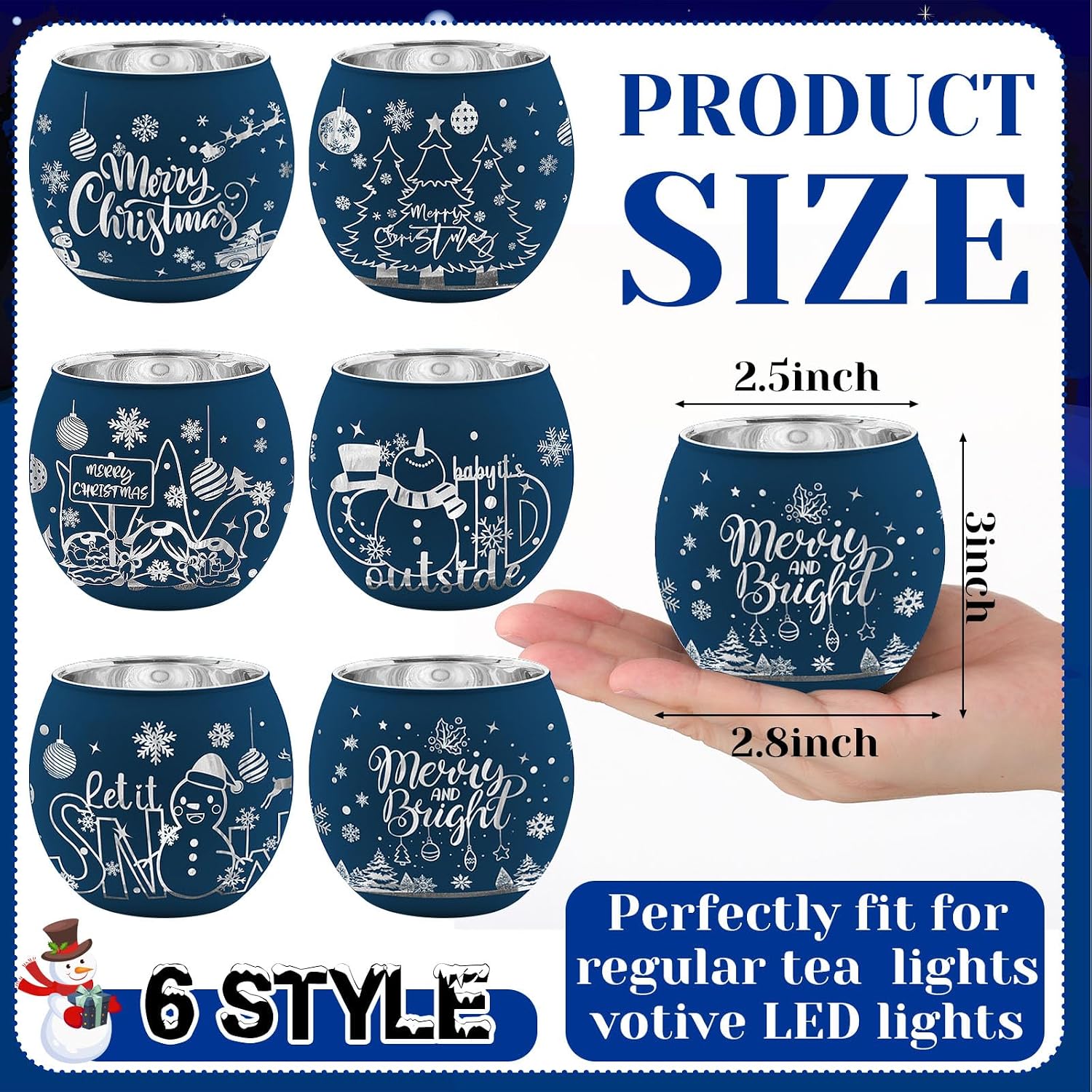 Aldernest 6 Pcs Christmas Votive Candle Holders, Navy