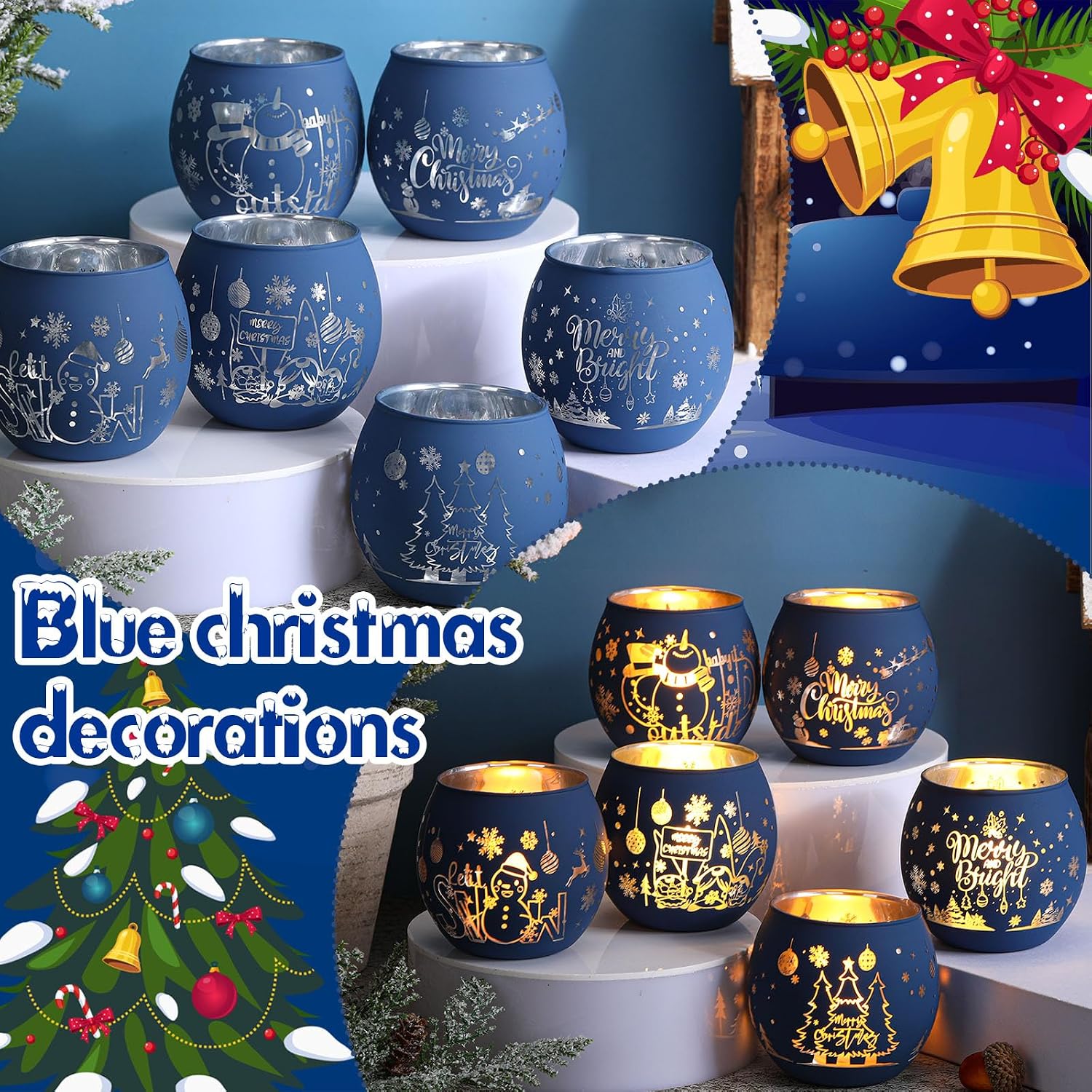 Aldernest 6 Pcs Christmas Votive Candle Holders, Navy