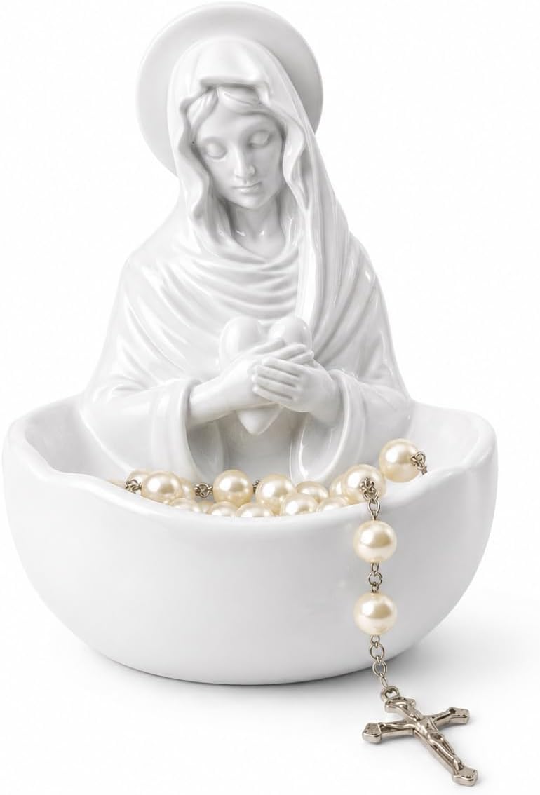 Brackenly Virgin Mary Rosary Holder Catholic, Elegant Virgin Mary Statue, White