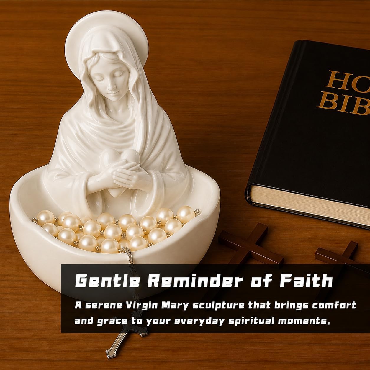 Brackenly Virgin Mary Rosary Holder Catholic, Elegant Virgin Mary Statue, White
