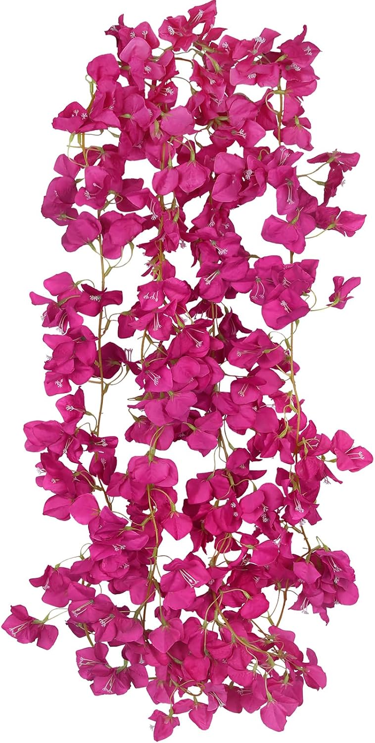 Aldernest 2 Pcs Artificial Bougainvillea Flowers Garland Fake Silk Bougainvilleas Vines Trailing Fuchsia Faux Hanging Flowers Plants Bougainvillea