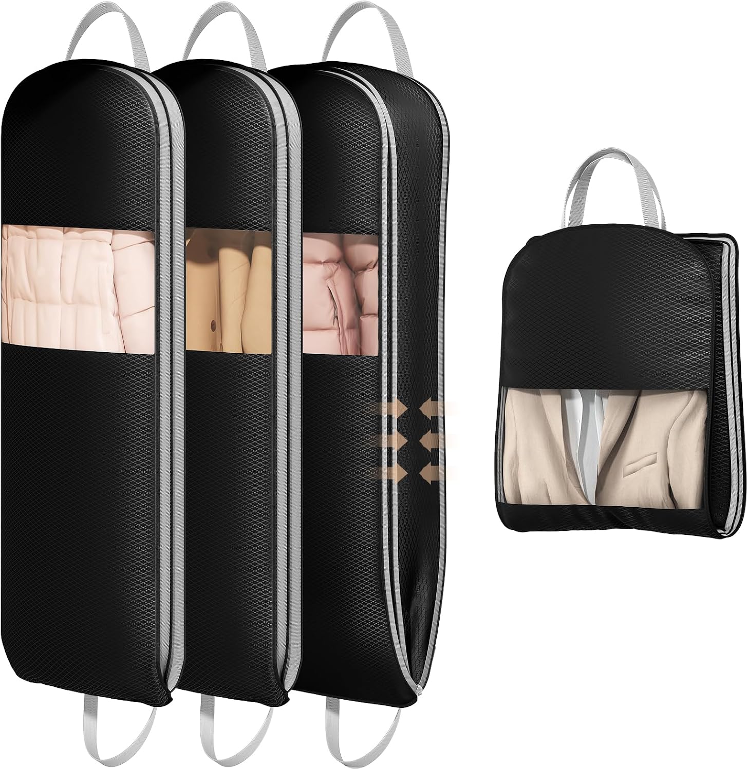 Barleyfield 3 Pack 54" Garment Bags for Hanging Clothes - Space Saving Compression Suit Bag Travel with Handles Window