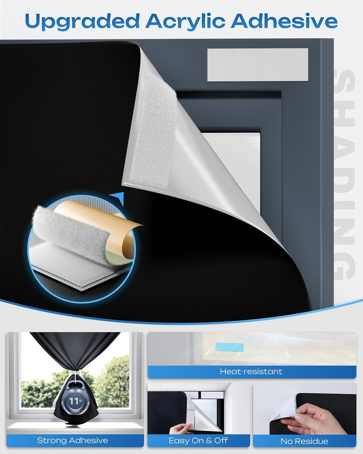 Aldernest 100% Blackout Curtains, Portable No Drill Window Shades, 47"W x 64"H
