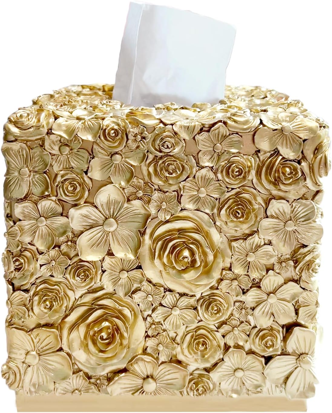 Barleyfield Square Tissue Box Cover Decorative Klenex Box Holder for Bathroom & Living Room with Handcrafted Texture, 2.3 pounds, Gold-g