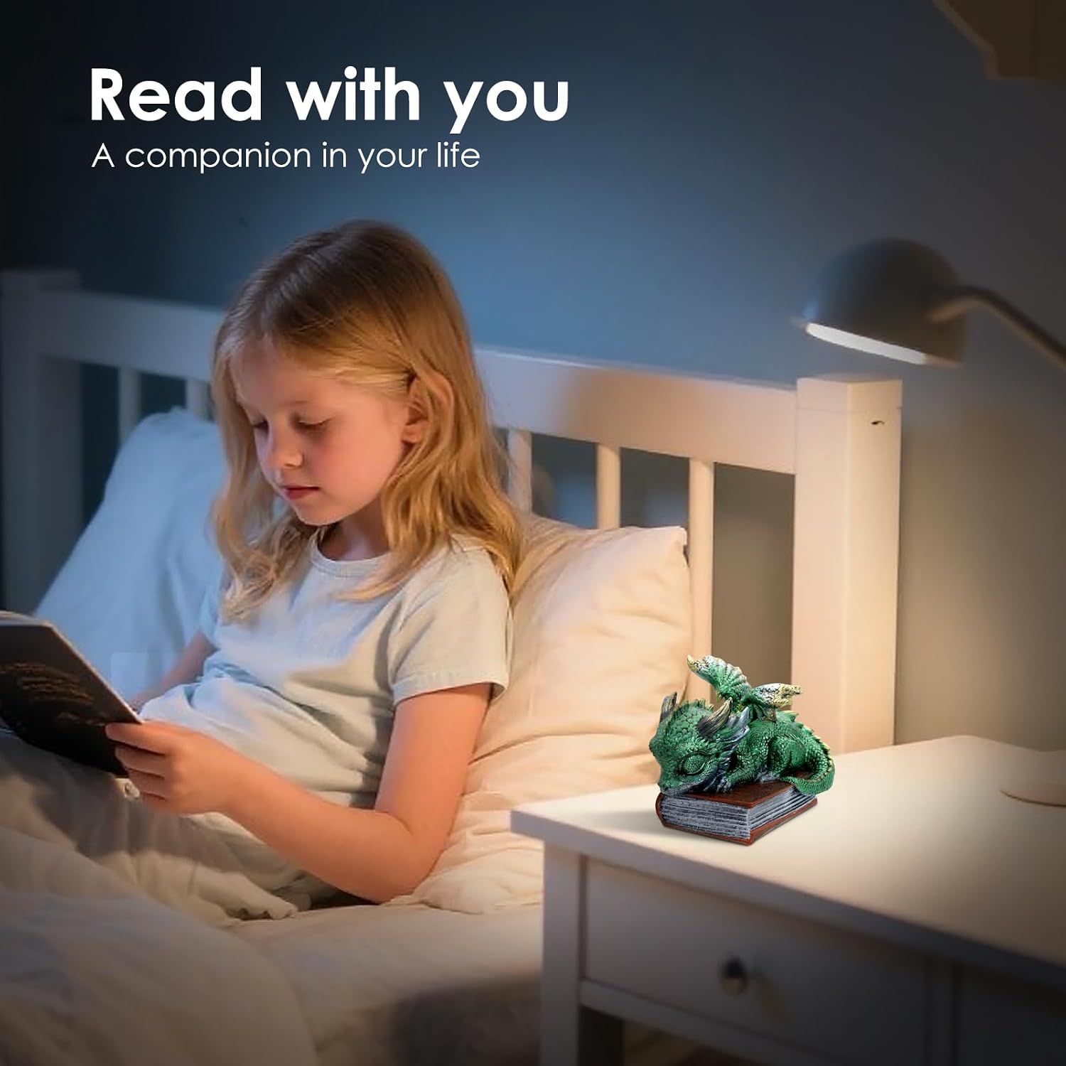 Oakmere Mini Green Dragon Figurine – Fantasy Dragon Statue Sleeping on Book.