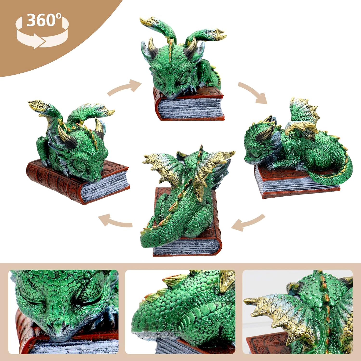 Oakmere Mini Green Dragon Figurine – Fantasy Dragon Statue Sleeping on Book.