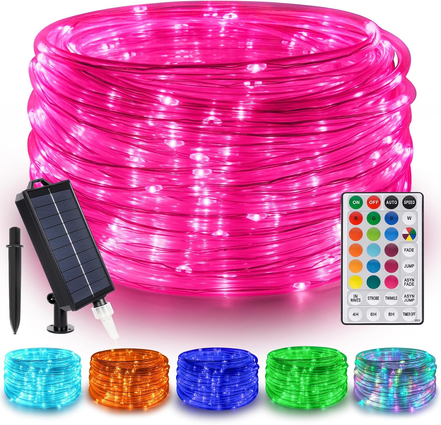 Birchmont 50FT 150 LED Changing Solar Rope Lights, Waterproof Remote Lights Outdoor, 15.52 ounces, RGB (Red, Green, Blue)