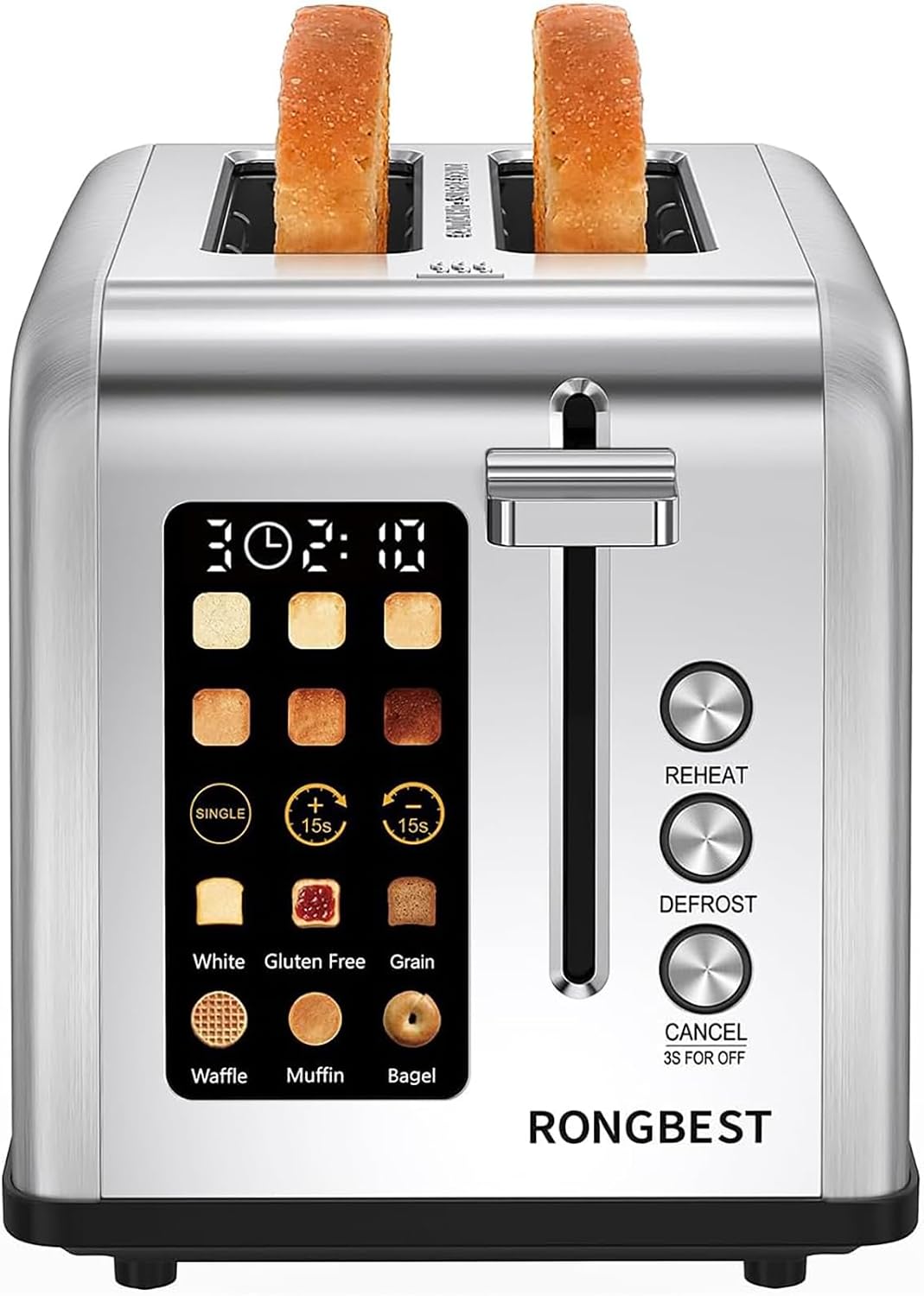 Ashenby 2 Slice Touch Screen Toaster with Wide Slots, Single Slice Mode, Silver, 2.6 pounds