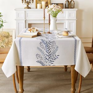 Aldernest Linen Style Embroidered Tablecloth 55"x71" Rectangle Blue