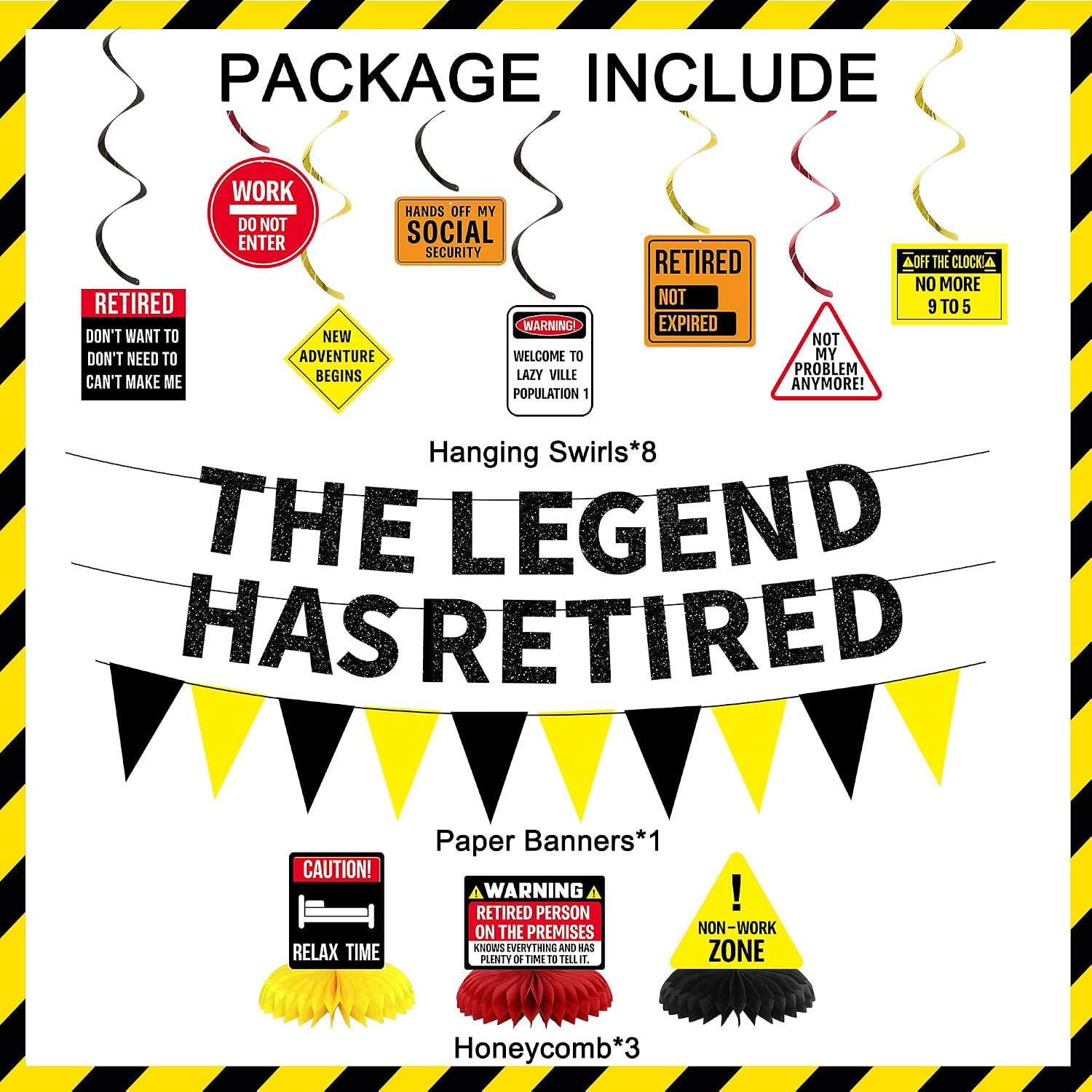 Aldernest Retirement Party Decorations, Caution Legend Has Retired Banner, Black, 13 Count