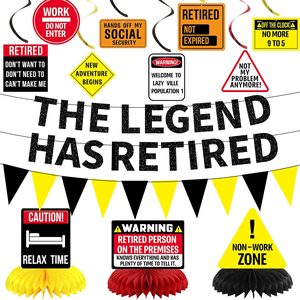 Aldernest Retirement Party Decorations, Caution Legend Has Retired Banner, Black, 13 Count