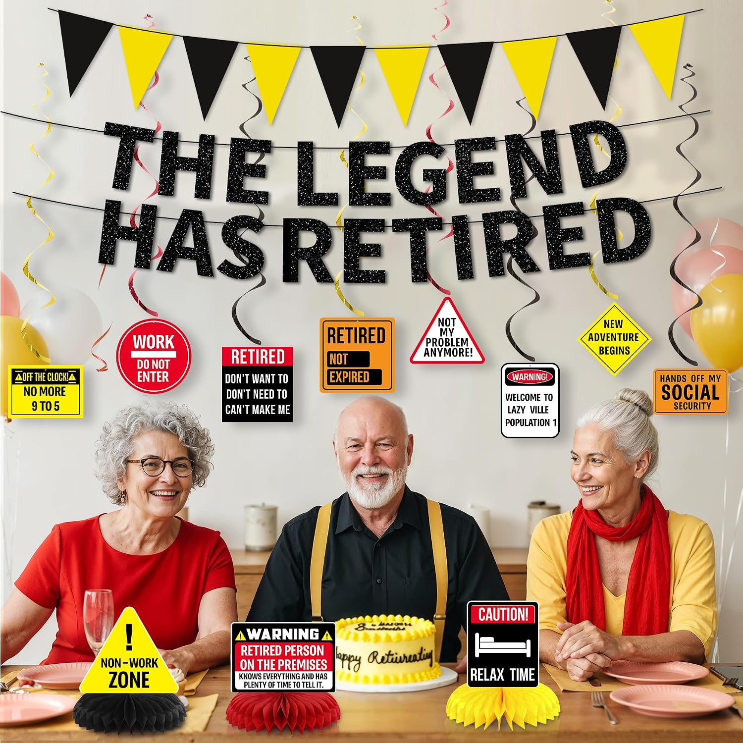 Aldernest Retirement Party Decorations, Caution Legend Has Retired Banner, Black, 13 Count