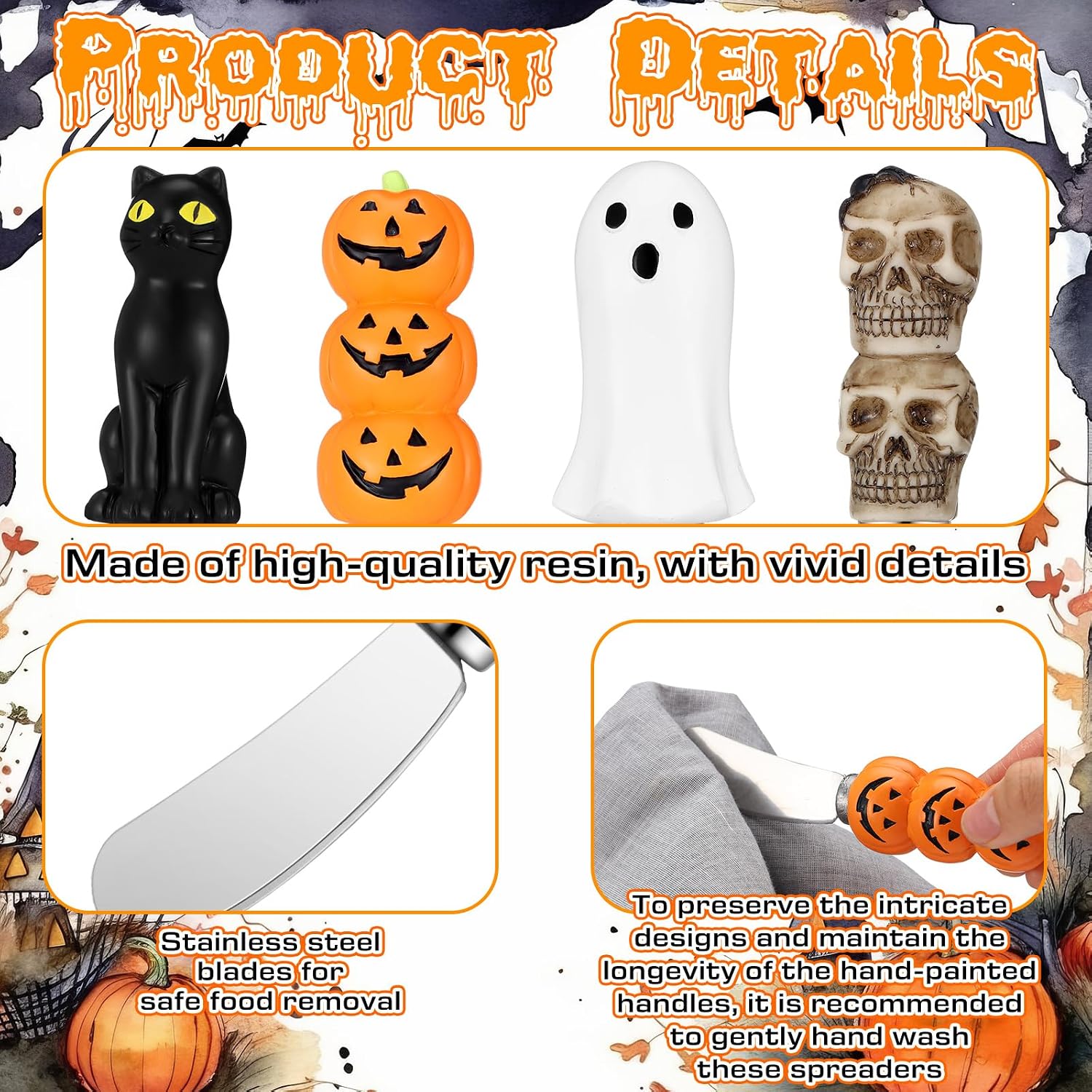 Aldernest 4 Pcs Halloween Cheese Knives for Charcuterie, 9.1 ounces