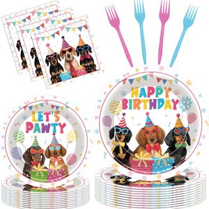 VelloHome Dachshund Birthday Party Decorations - 96 Pcs Dog Plates Napkins, 1.4 pounds, 24 Count