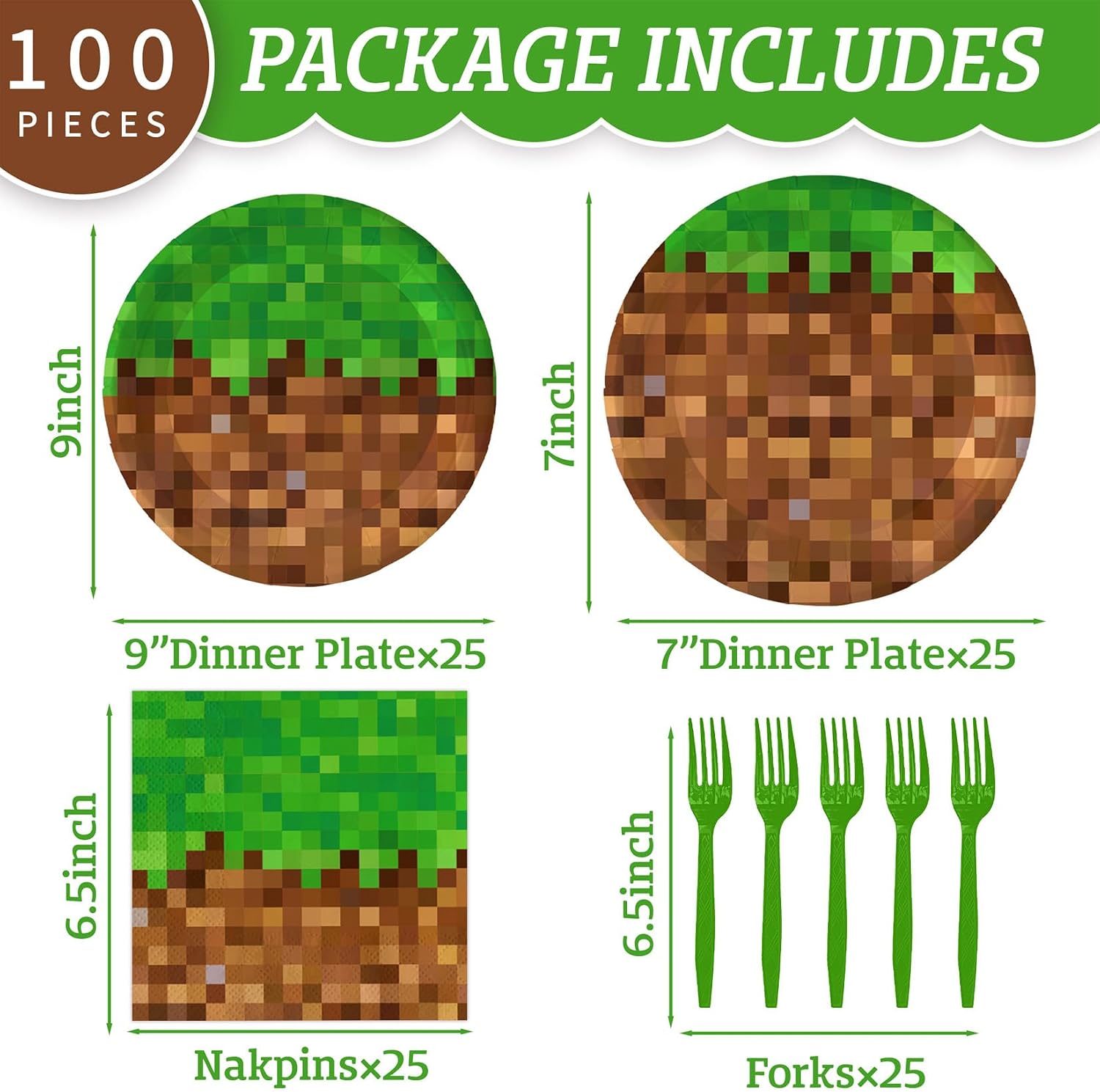 Aldernest 100Pcs Pixel Party Decorations Gamer Party Supplies for 25 Guests