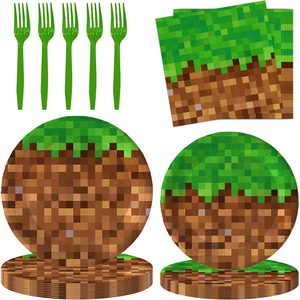 Aldernest 100Pcs Pixel Party Decorations Gamer Party Supplies for 25 Guests