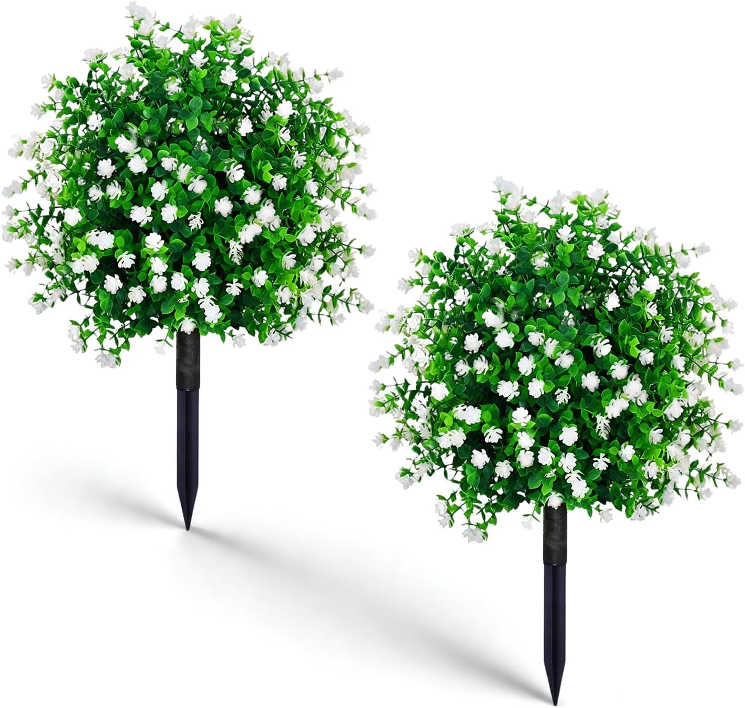 Barleyfield 2 Pack 24 Inch Artificial Boxwood Topiary Balls with White Flowers, 13.61 g, 10