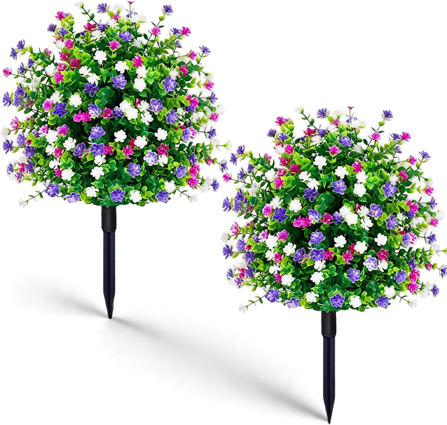 Barleyfield 2 Pack 24 Inch Artificial Flower Topiary Balls with Ground Stakes, 13.61 g, Pink White Purple