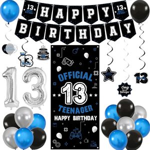 Ashenby Blue 13th Birthday Decoration for Boys Girls, Black