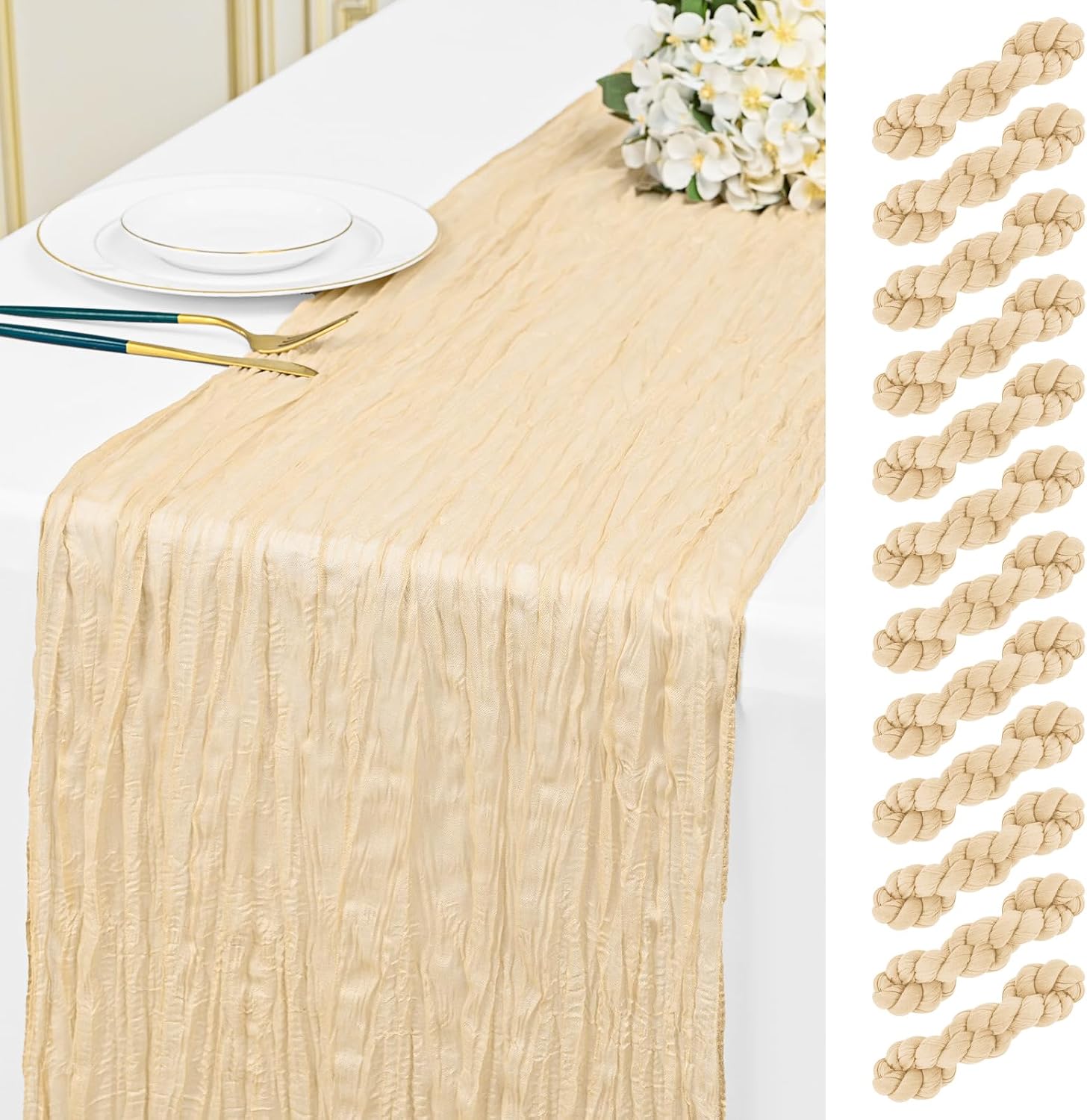Ashenby 12 Pack Beige 10Ft Cheesecloth Table Runner, 214.8 Square Feet