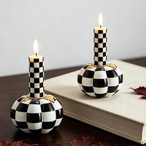 Aldernest Pumpkin Candle Holders, Pumpkins Candlestick Holders for Table, 10.72 ounces, White and Black