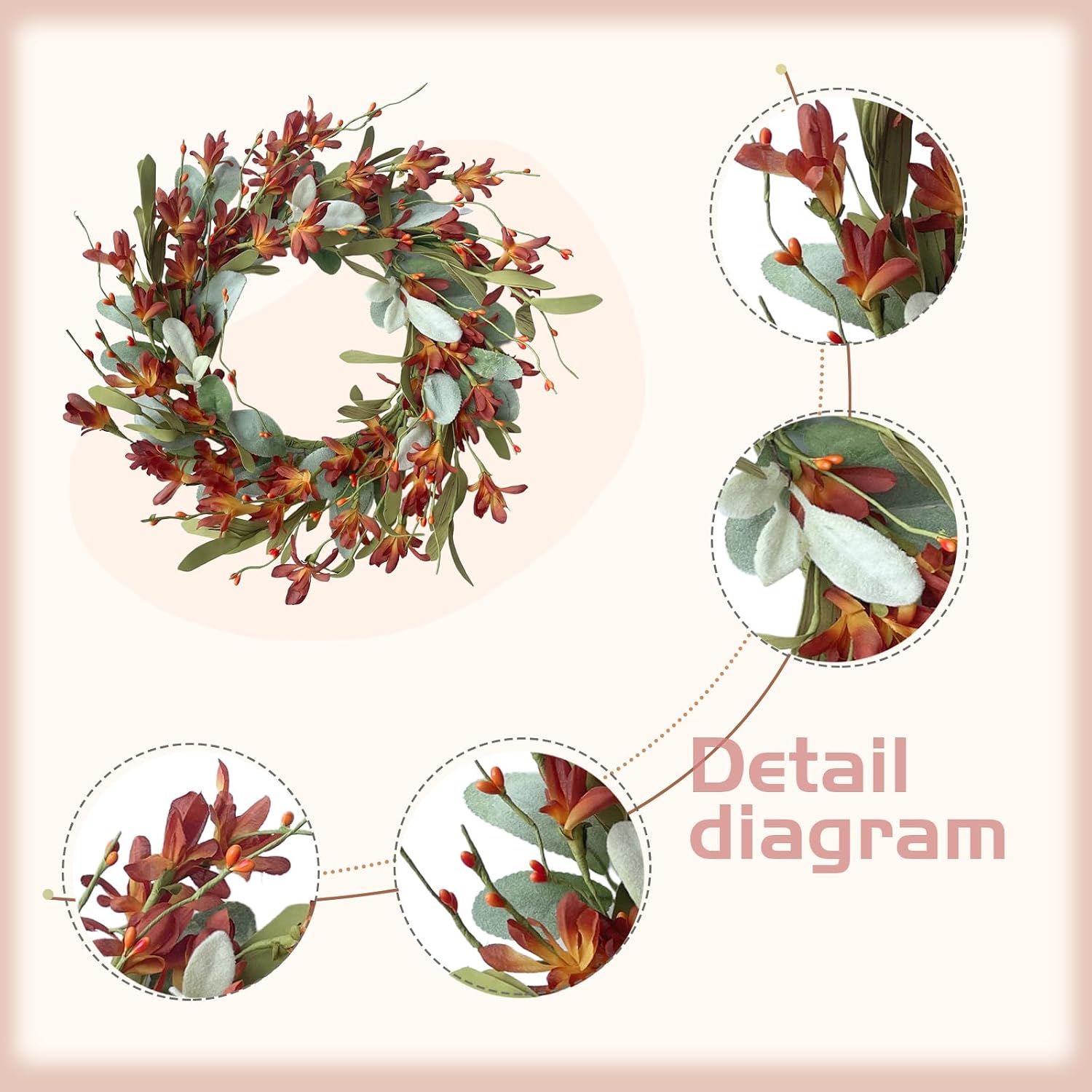 Aldernest 15 Inches Fall Wreaths for Front Door Artificial Autumn Wreath with Forsythia Flowers Greenery Leaves Orange Berries for Outside Indoor Wall