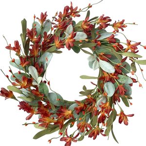 Aldernest 15 Inches Fall Wreaths for Front Door Artificial Autumn Wreath with Forsythia Flowers Greenery Leaves Orange Berries for Outside Indoor Wall
