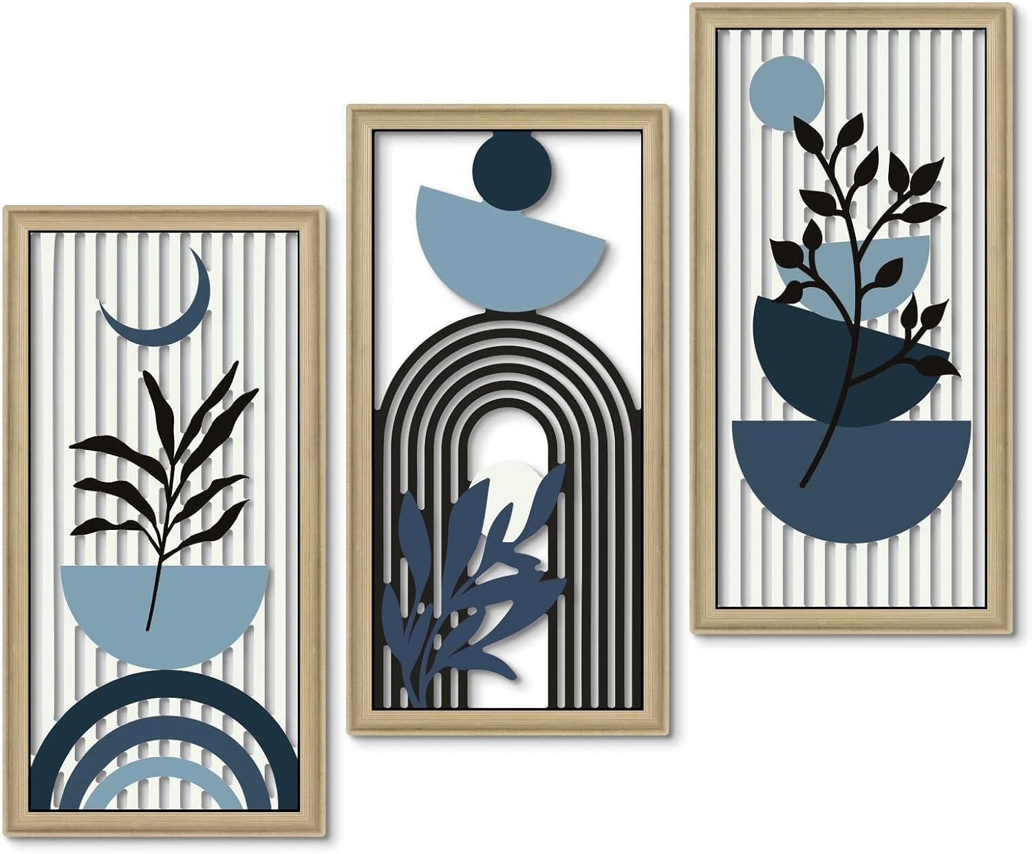 Ashenby Boho Abstract Wall Art, Set of 3, Modern Botanical Wooden Wall Decor, 1.57 pounds