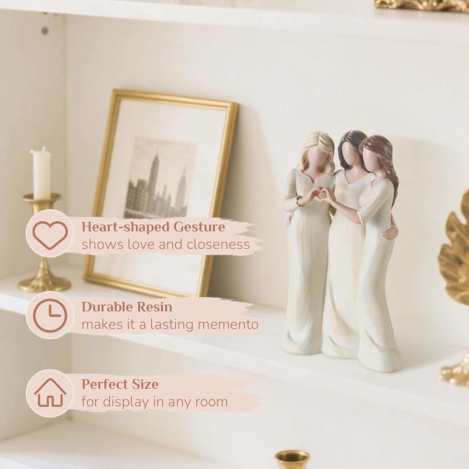 Ashenby 3 Friends Figurine, Gift for Best Friend Women, 14.08 ounces, White