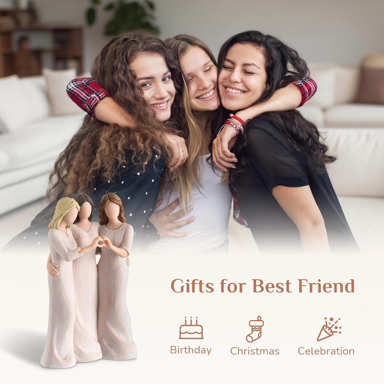 Ashenby 3 Friends Figurine, Gift for Best Friend Women, 14.08 ounces, White