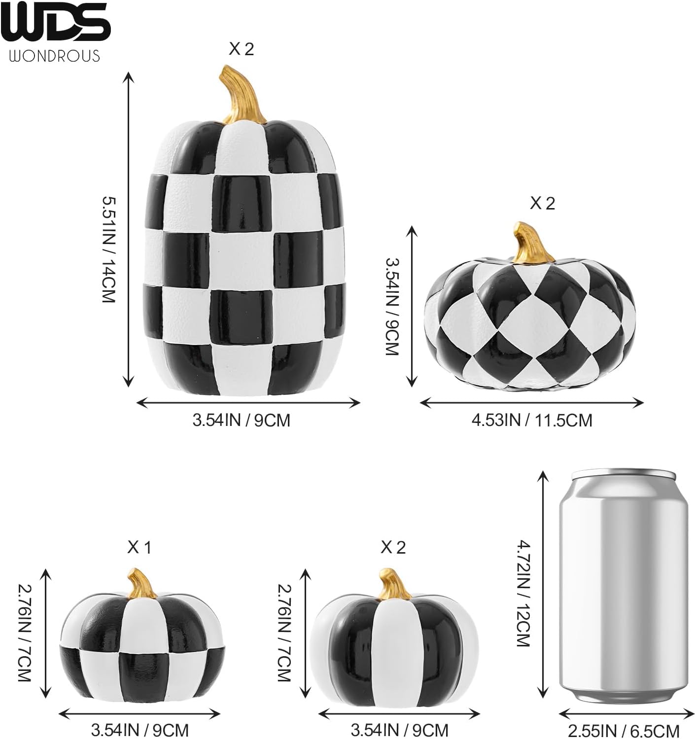 Aldernest 7PCS Decorative Pumpkins, Halloween & Fall Decor for Table, 3 pounds, Black & White