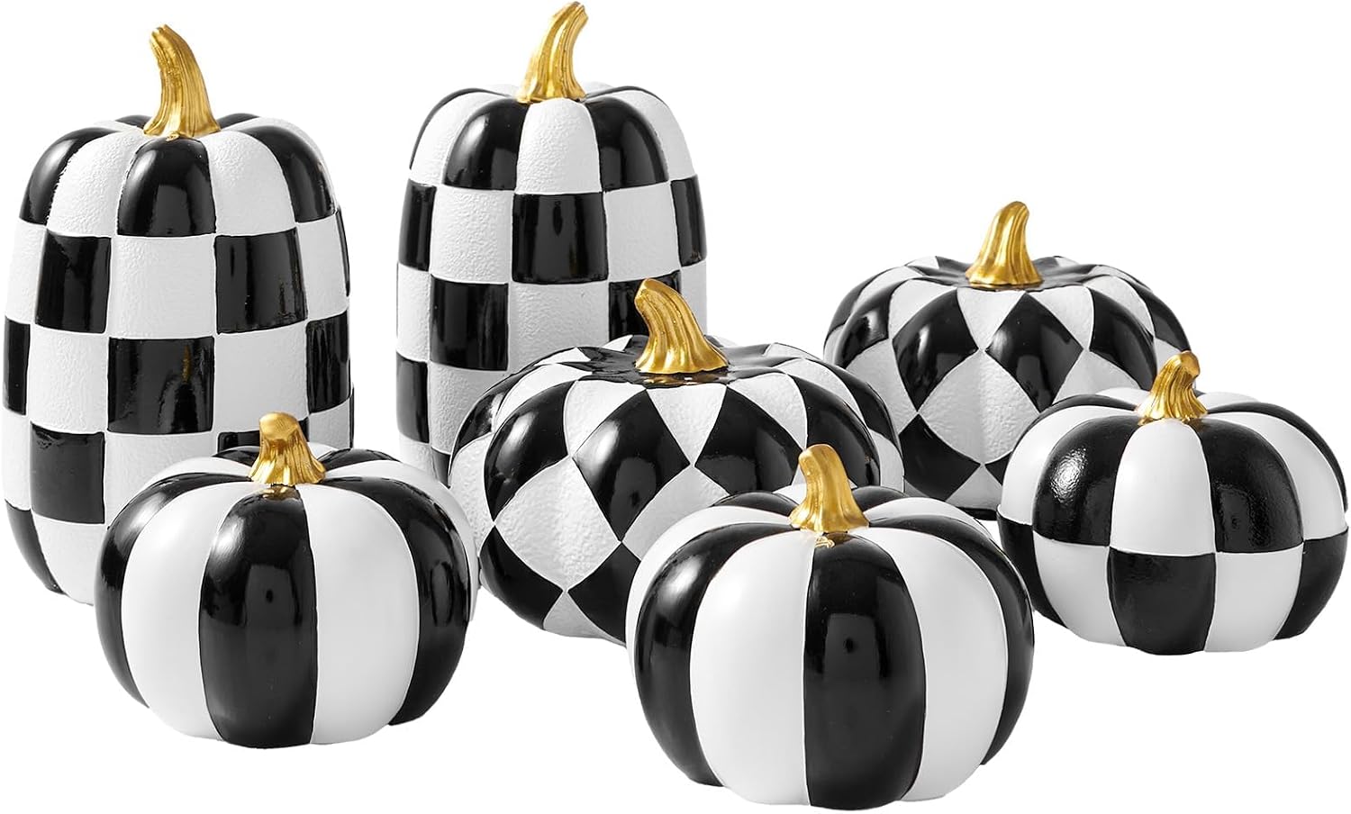 Aldernest 7PCS Decorative Pumpkins, Halloween & Fall Decor for Table, 3 pounds, Black & White