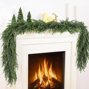 Brackenly 2Pcs 6FT Christmas Garland, Norfolk Pine Garland for Mantle Decor, 2.5 pounds, Green
